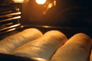 Baking Tasty Pastry in Oven Close Up View