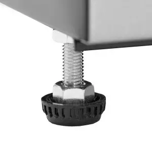 Close-up of a wine cooler rubber foot designed to absorb vibration.