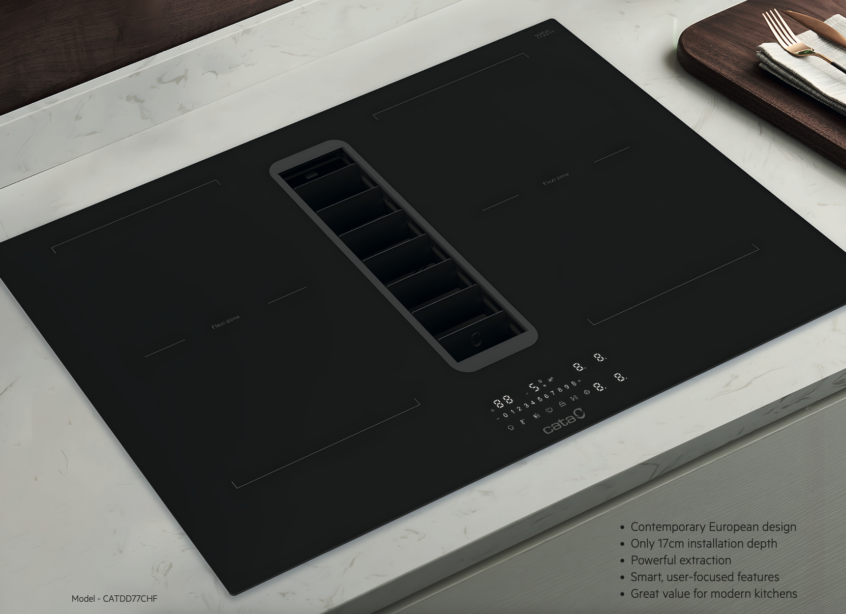 CATA CATDD77CHF 77cm flex vented induction hob with integrated downdraft extractor